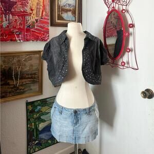 roommates black denim bedazzled bolero jacket